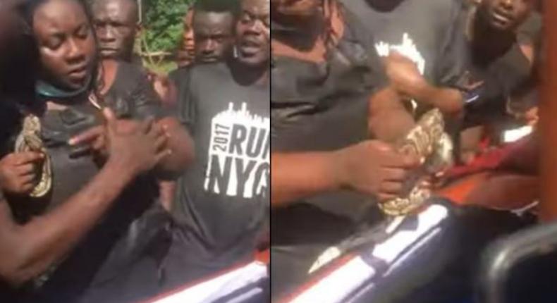 Ghanaian woman places python inside dead husband’s coffin to bid him farewell