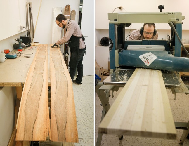 Narty wykonane są w konstrukcji „sandwich”. Rdzeń jest świerkowo-jesionowy, boki bambusowe, ślizg z polietylenów, a krawędzie metalowe. Wszystko łączone jest tkaninami węglowymi i szklanymi oraz żywicą epoksydową.<br><br>fot. (ukit) PAP/Paweł Supernak