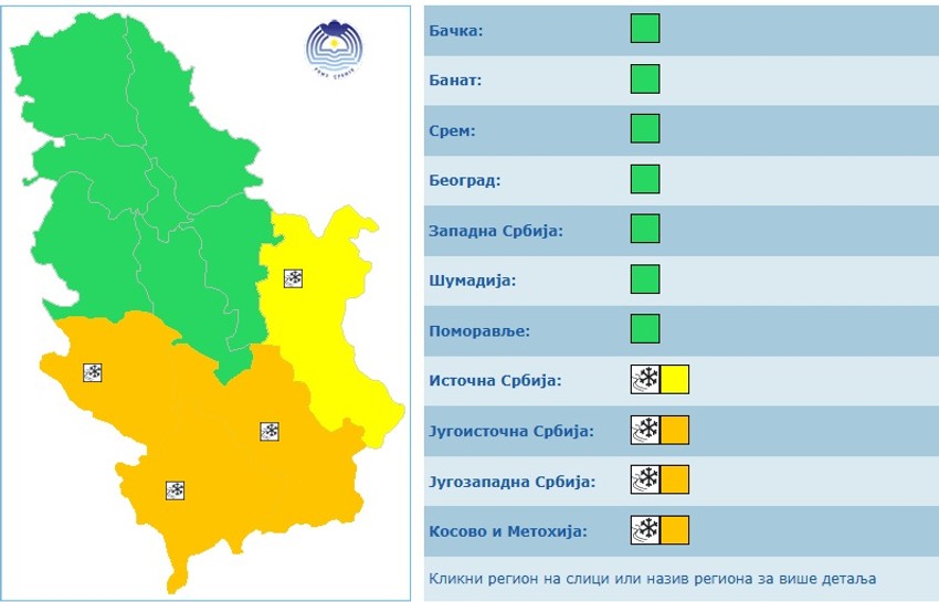 Meteoalarm za danas, 6. april