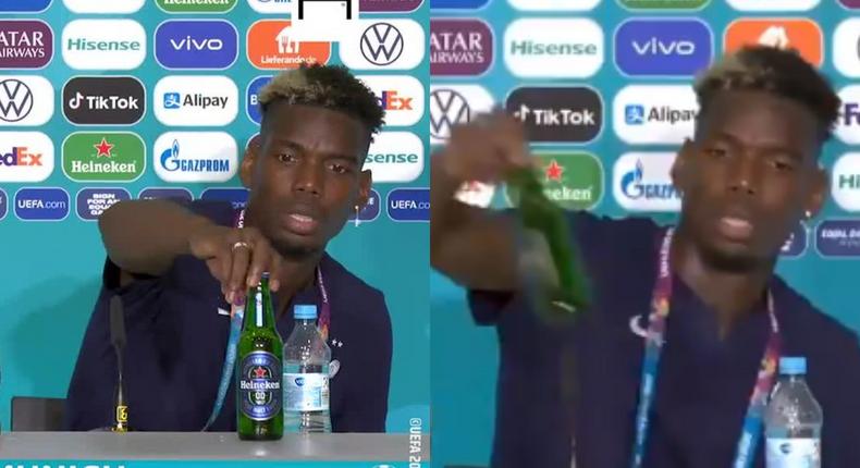 Watch: Paul Pogba removes Heineken beer during press conference due to Muslim beliefs 