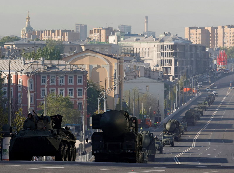 Sprzęt wojskowy podczas parady w Moskwie 9 maja 2023 r.