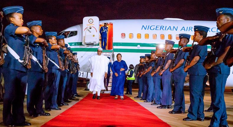 President Muhammadu Buhari arrives South Africa for State Visit, Bi-National Commission meeting [Twitter/@NGRPresident]