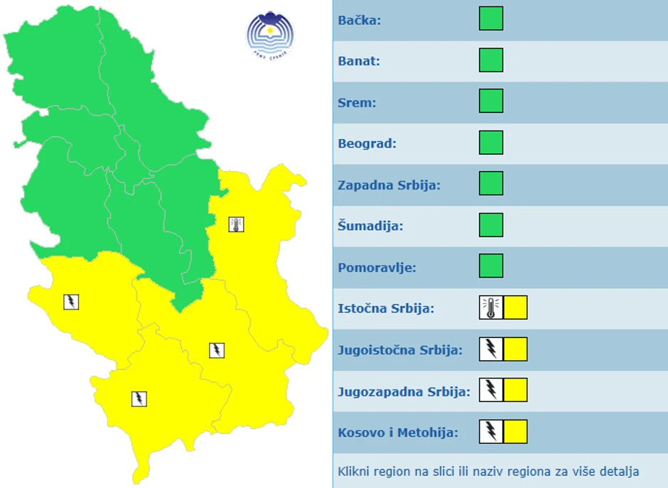 Meteoalarm za utorak