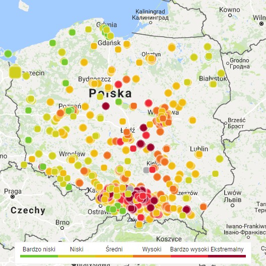 Stan powietrza w Polsce (godzina 10:00)