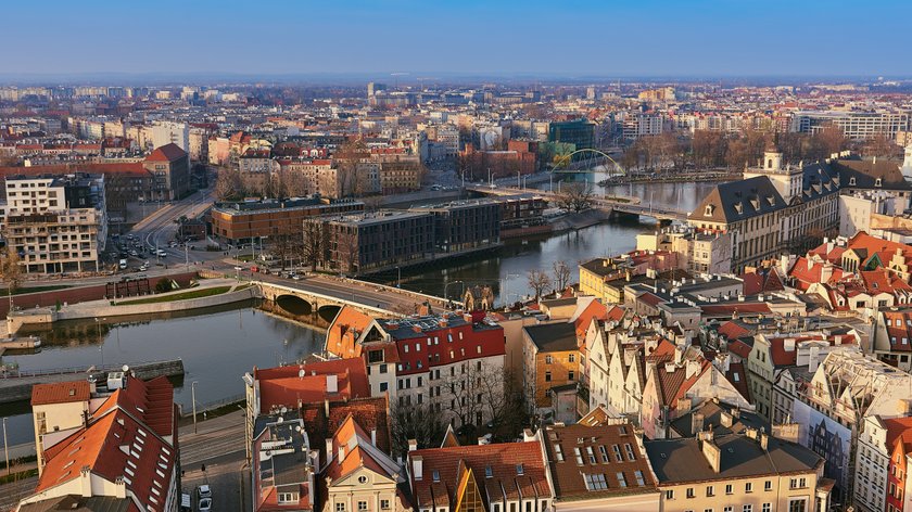 Aerial view on the centre of the city Wroclaw, Poland