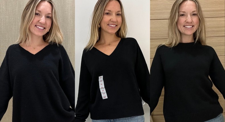 I tried on similar black sweaters at Banana Republic, Old Navy, and Gap.Chloe Caldwell