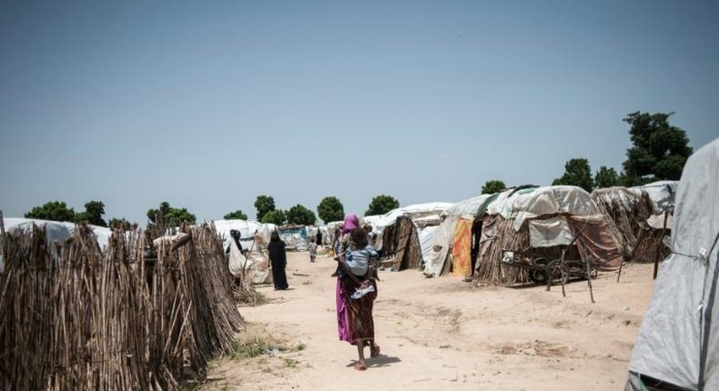 A makeshift camp which houses internaly displaced people (IDPs) on the outskirts of Maiduguri, Borno State, northeastern Nigeria on September 15, 2016