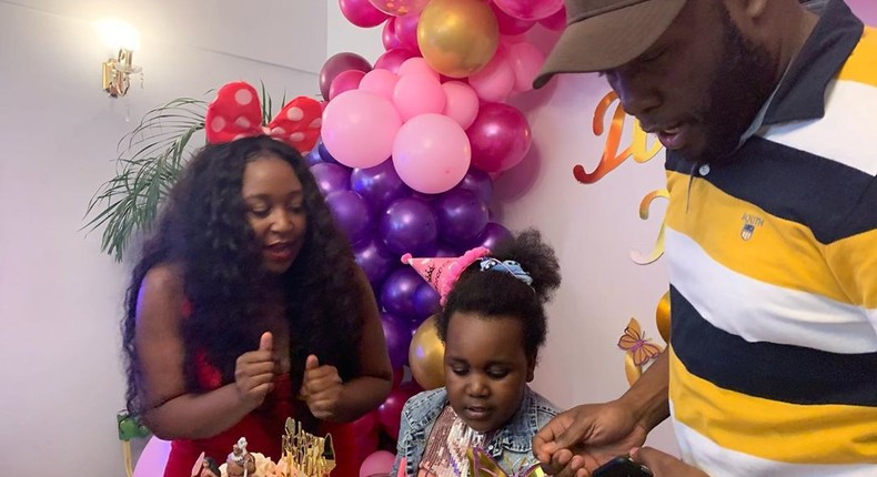 Dennis Okari with Betty Kyalllo and their Daughter Ivanna. Emotions run high as Dennis Okari attends daughters 6th Birthday Party (Video/Photos)