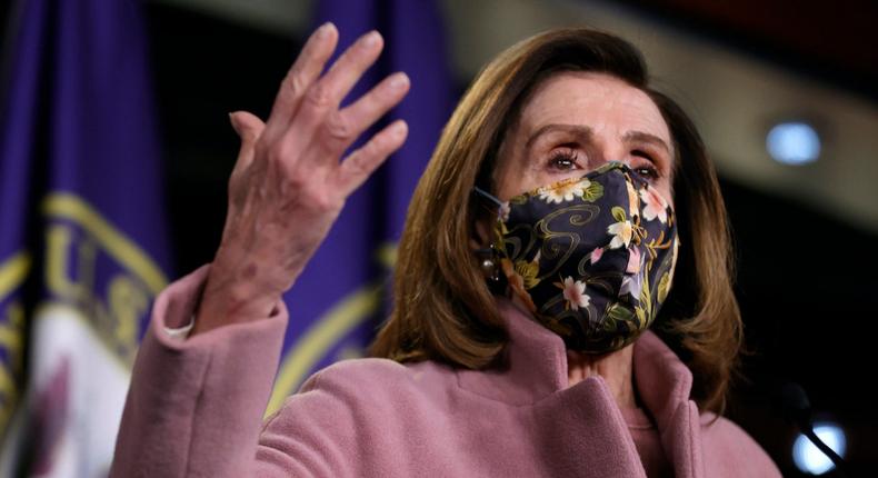 House Speaker Nancy Pelosi is seen during a press conference on January 21, 2021.
