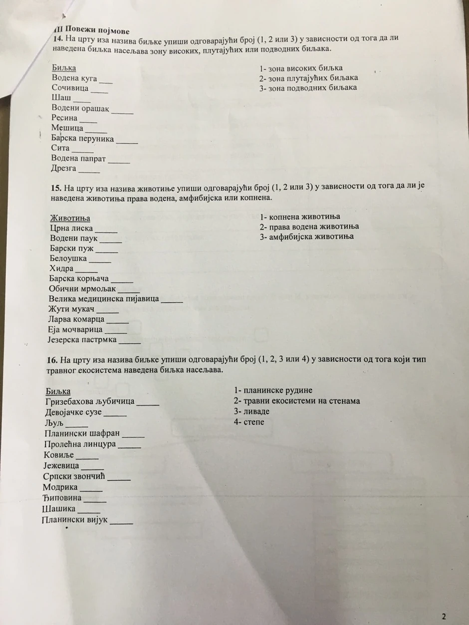 Test sa takmičenja iz Biologije