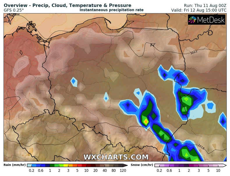 Przelotny deszcz i słabe burze wystąpią lokalnie na wschodzie, południu i w centrum