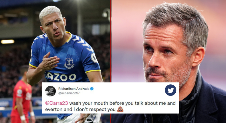 Everton forward Richarlison hits back at Jamie Carragher on Twitter following comeback win over Crystal Palace in the rpremier league on Thursday night