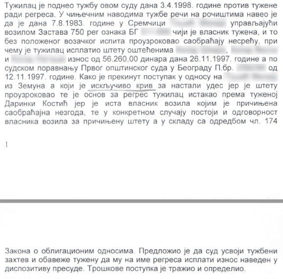 Iz presude Prvog opštinskog suda