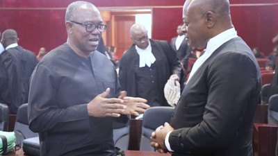 Peter Obi attends hearing of petition at the presidential tribunal in Abuja. [Twitter:balamiisaac]