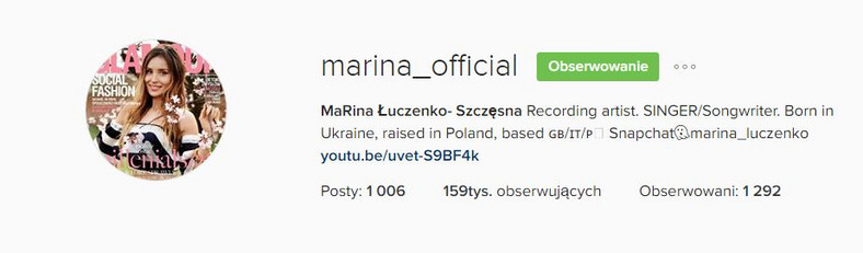 Screen z Instagrama Mariny Łuczenko