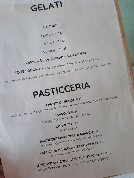 "Mała Sicilia di Stefano Terrazzino" — menu