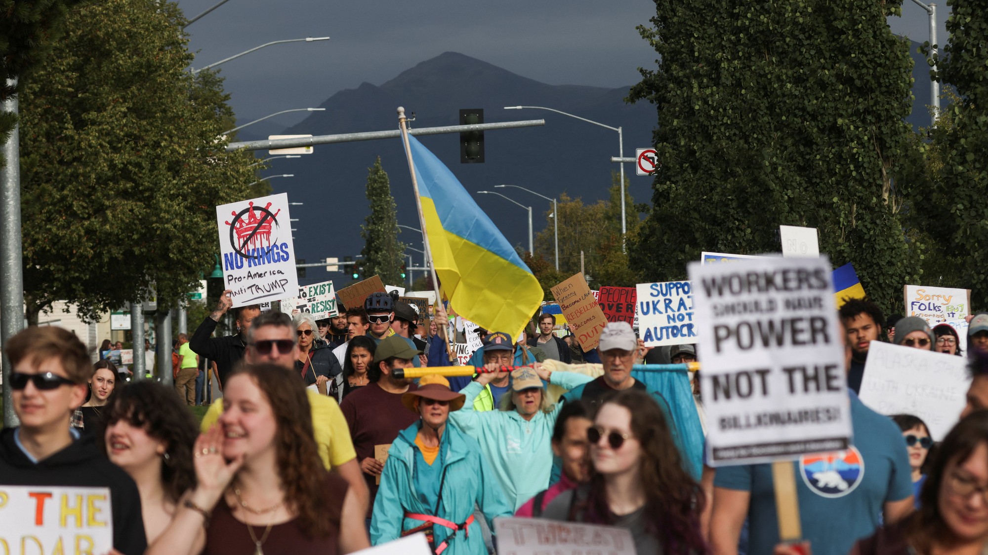 Protesty pred začiatkom samitu Trump-Putin na Aljaške, 15. augusta 2025.