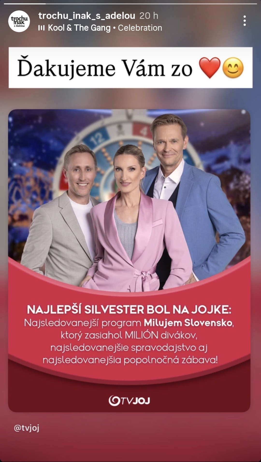 Adela Vinczeová poďakovala divákom za sledovanosť relácie Milujem Slovensko na JOJke. 