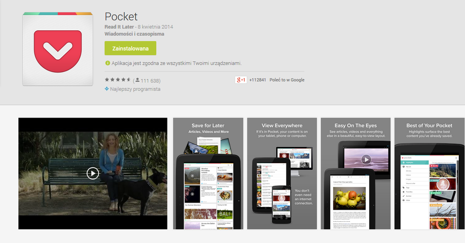 <b>Pocket</b>
<br><br>
Pocket (dawne ReadItLeader) pozwala na agregowanie najciekawszych treści z sieci - od interesujących artykułów, poprzez video, a skończywszy na stronach internetowych. Jak na funkcjonalną aplikacje przystało, Pocket współpracuje z kilkoma urządzeniami - smartfonem, tabletem oraz komputerem.