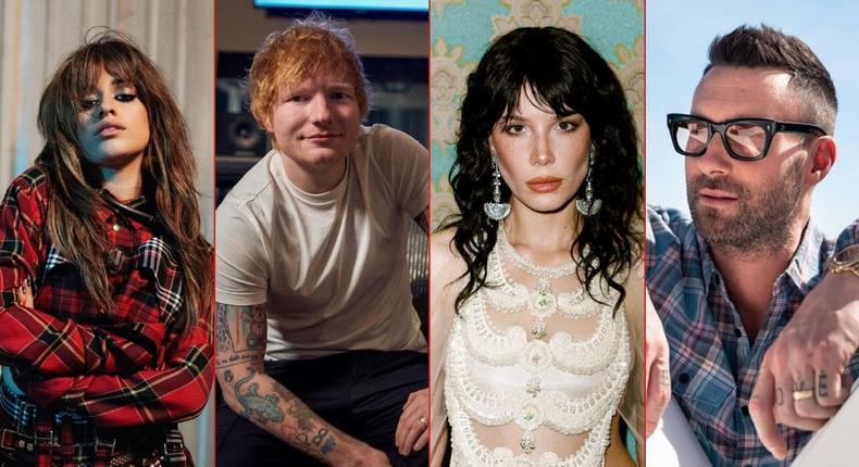 American singer-songwriter Camila Cabello, English singer-songwriter Ed Sheeran, American singer Halsey and Maroon 5 lead singer Adam Levine