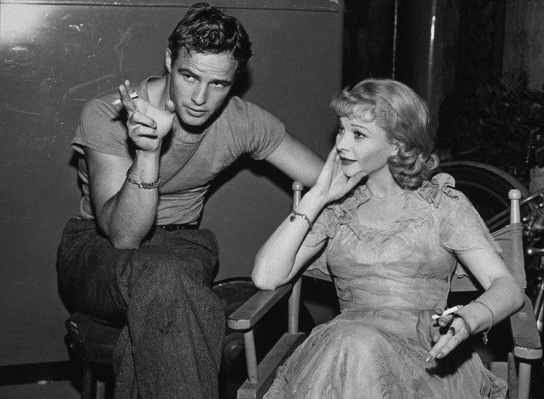 Vivien Leigh i Marlon Brando na planie filmu "Tramwaj zwany pożądaniem"