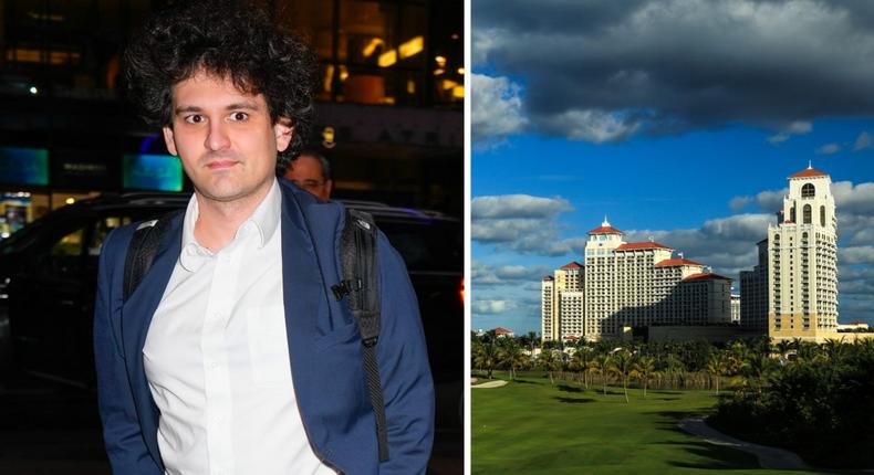 Sam Bankman-Fried and the Grand Hyatt Baha Mar in Nassau.Gotham/GC Images; David Cannon/Getty Images