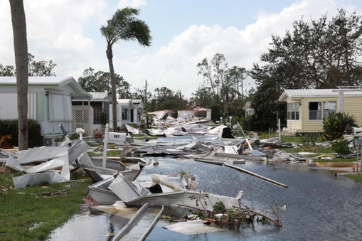 Property damage is seen at a mobile home park after passing of Hurricane Irma in Naples