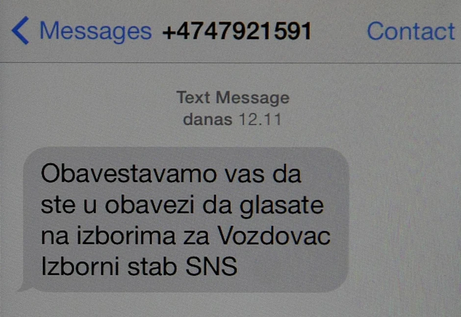 Poruka koju su na dan glasanja dobijali građani Voždovca