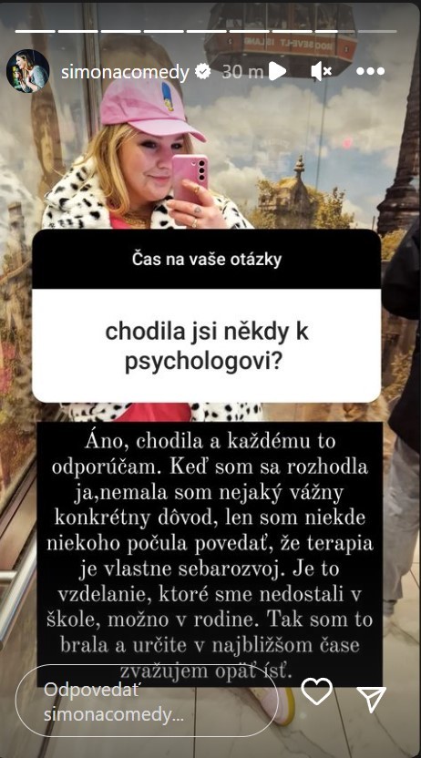 Simona sa zverila svojim fanúšikom na Instagrame, 