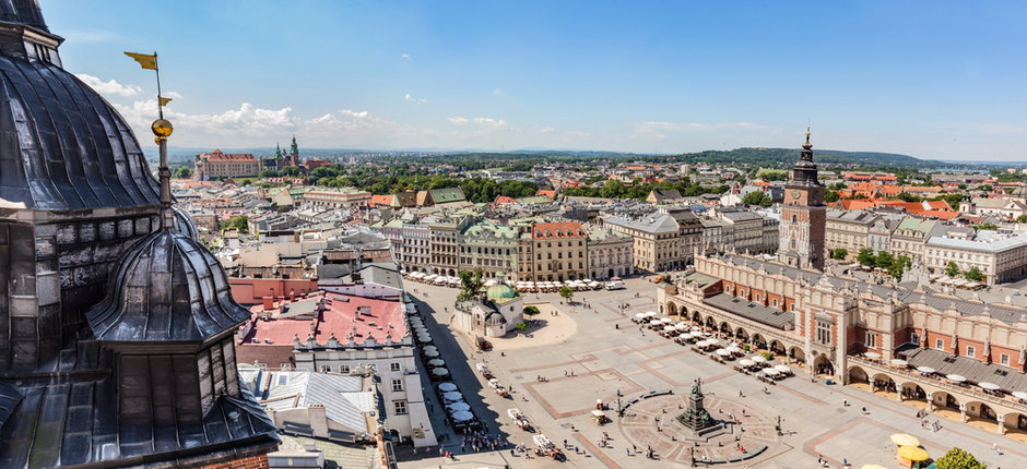 Kraków. Panorama Rynku Głównego z widokiem na Wawel
