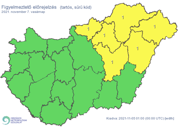 Vasárnap az észak-keleti megyékre adtak ki elsőfokú vészjelzést a sűrű köd miatt /Fotó: met.hu