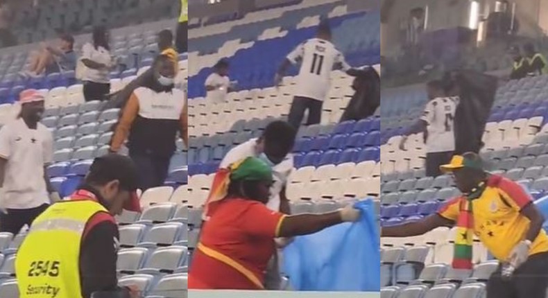 Ghanaian supporters cleaning Al Janoub Stadium