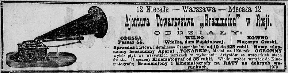 "Kurjer Warszawski” z 19 grudnia 1903 r. reklama kinematografów 