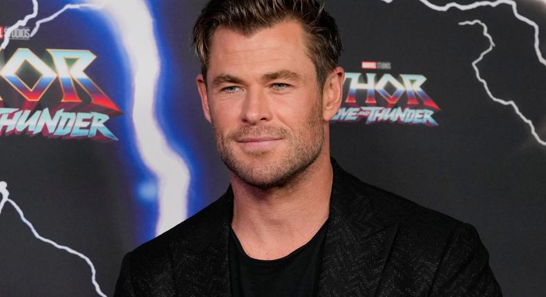 Australian actor Chris Hemsworth poses for a photo during a red carpet event for the movie premiere of Thor: Love and Thunder at the Entertainment Quarter in Sydney,Australia, Monday, June 27, 2022.Mark Baker/AP