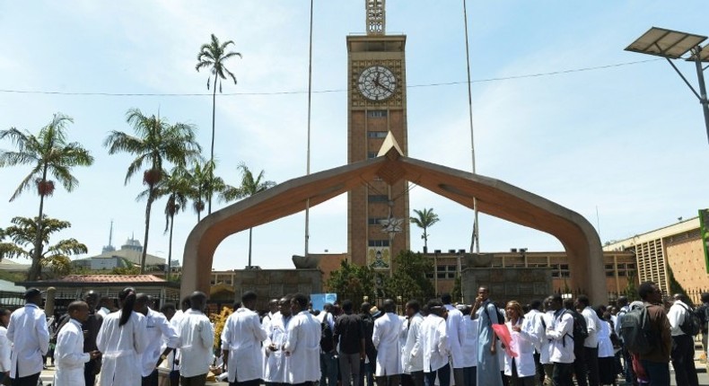 Kenyan medical students protest in solidarity with a doctor's strike in the capital Nairobi on January 19, 2017