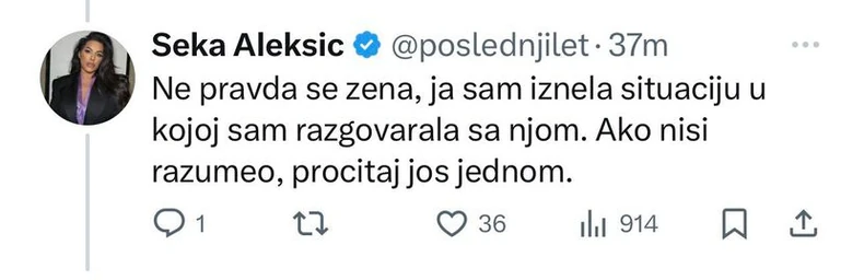 Seka Aleksić objava