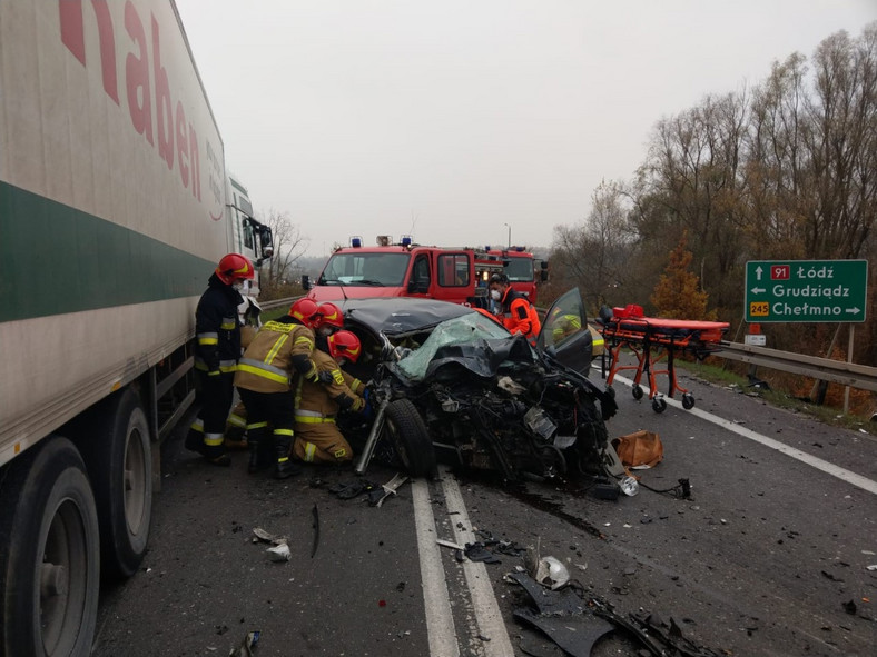 Wypadek na DK91 w Chełmnie