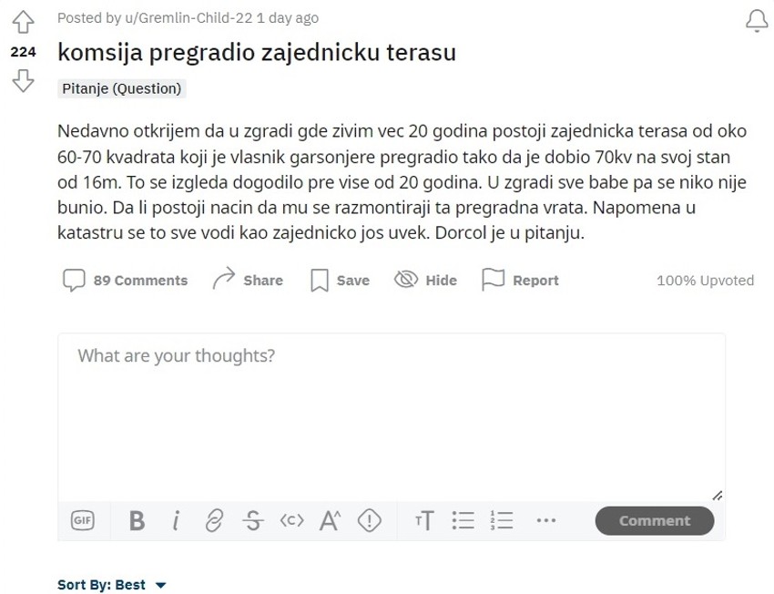 komsija pregradio terasu problem