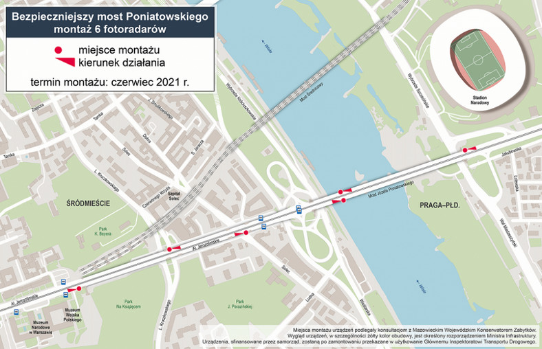 Plan fotoradarów na moście Poniatowskiego