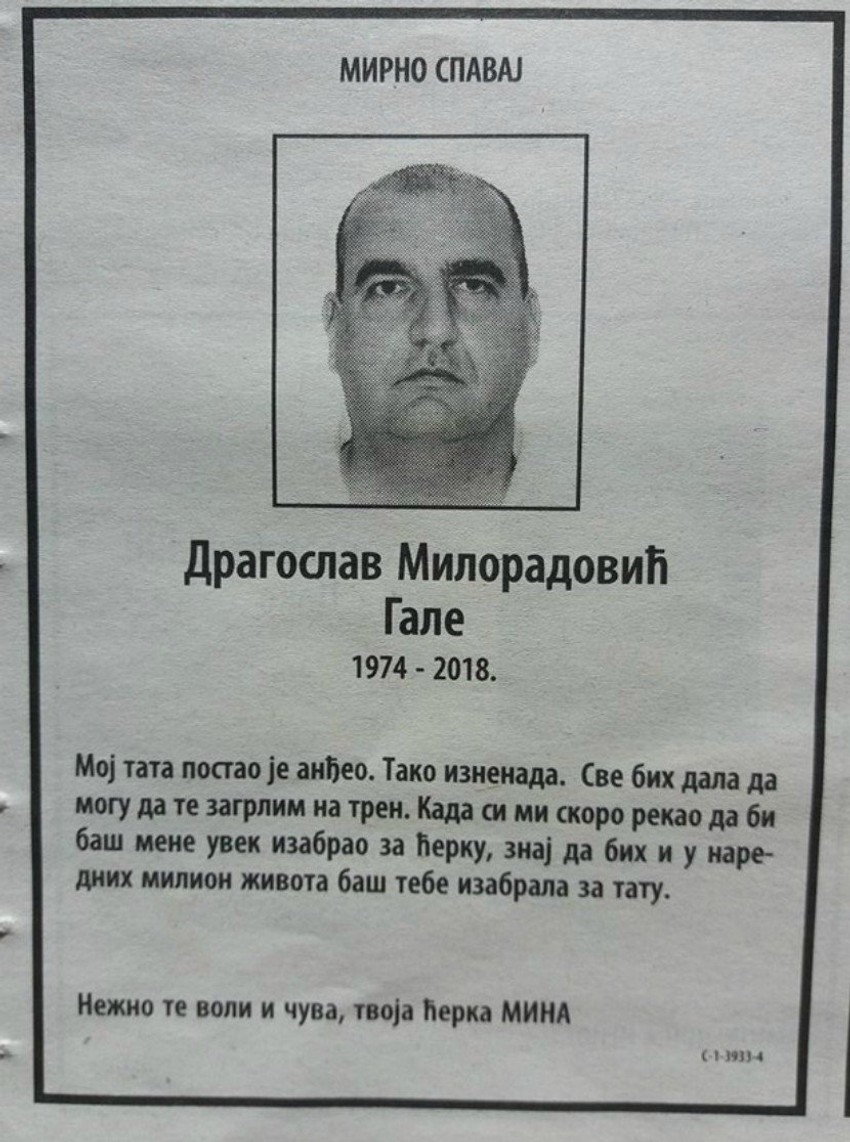 Ćerka Dragoslava Miloradovića oprostila se od oca emotivnom čituljom