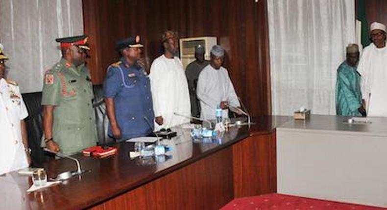 The newly appointed Service Chiefs meet with President Muhammadu Buhari