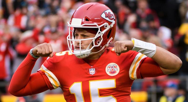 Patrick Mahomes celebrates a touchdown against the Pittsburgh Steelers.AP Photo/Reed Hoffmann