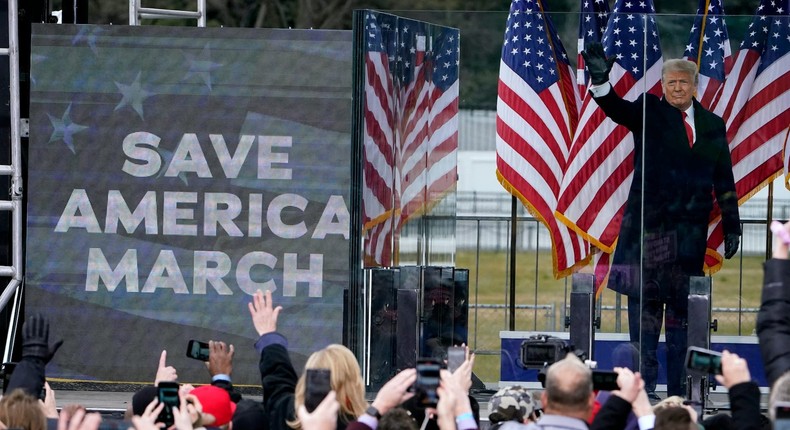 Then-President Donald Trump arrives to speak at the rally in Washington on Jan. 6, 2021.