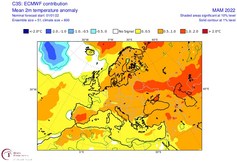 Odchylenie temperatury od średniej (marzec-maj)