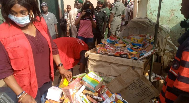 Some of the seized counterfeit drugs during the raid at Utako market [NAN]