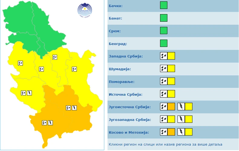 Meteoalarm za nedelju, 26 oktobar