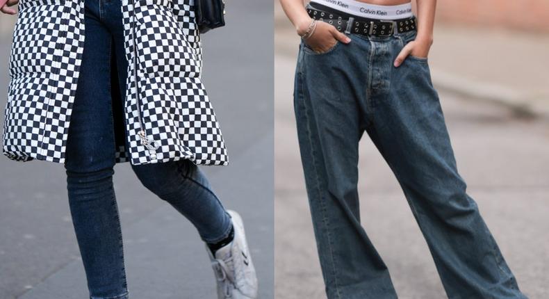 Jeans favored by millennials (left) and jeans favored by Gen Z (right).Edward Berthelot/Jeremy Moeller/Getty Images