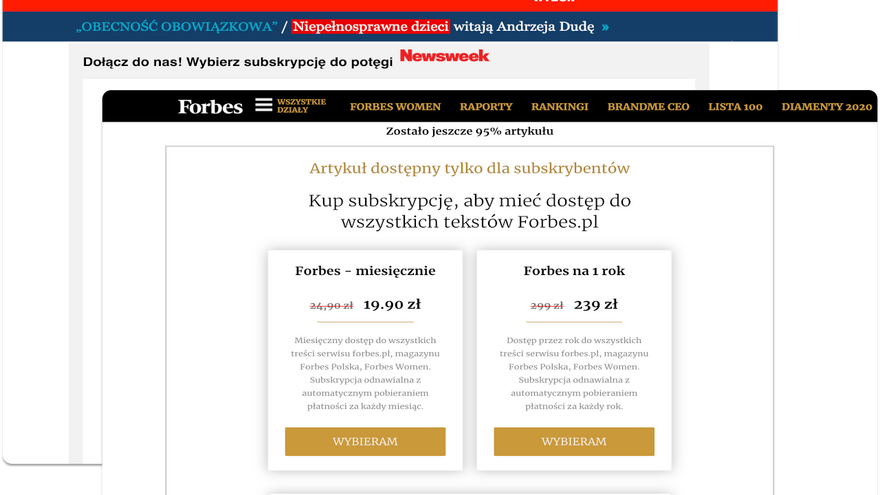 Implementation of paid subscription - Newsweek and Forbes