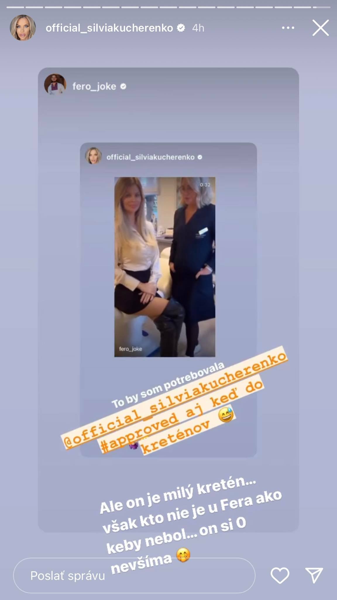 Silvia Kucherenko sa na IG ozvala Ferovi Jokeovi. 