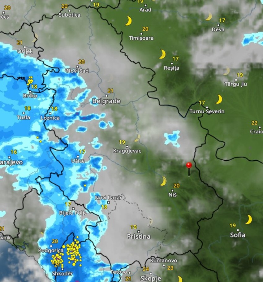Olujni oblaci u 1h posle ponoći ponovo prodoru u Srbiju